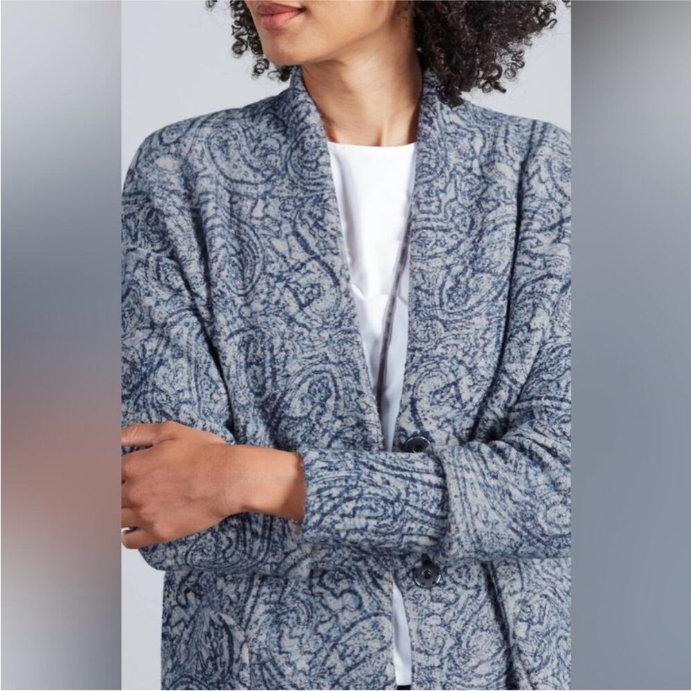 J.Jill Pure Jill Textured Paisley Sweater Coat Cotton Blend Blue Snap Front‎ SP